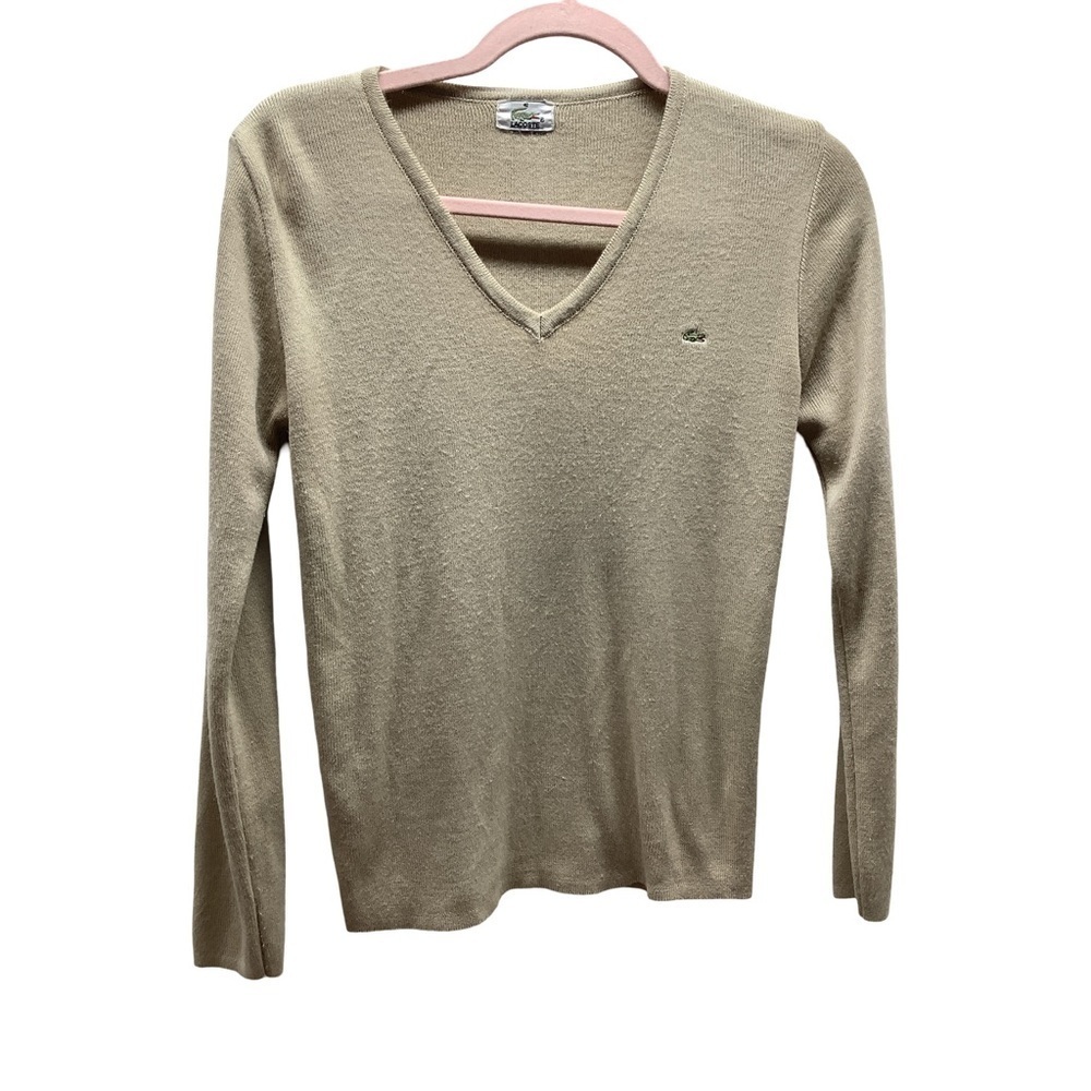 Lacoste Size 40 Women's Tan V-Neck Sweater. Preloved.